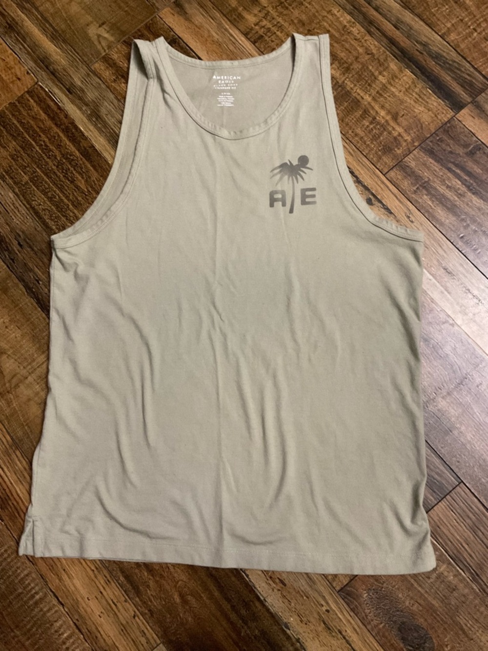 7-2026–American Eagle Outfitters Men's Light Beige Tank Top with Palm A|E Logo